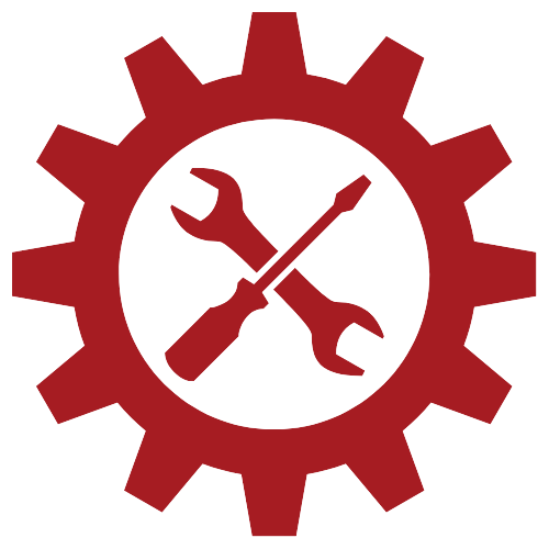 Gear icon with crossed wrench and screwdriver, representing business coaching.