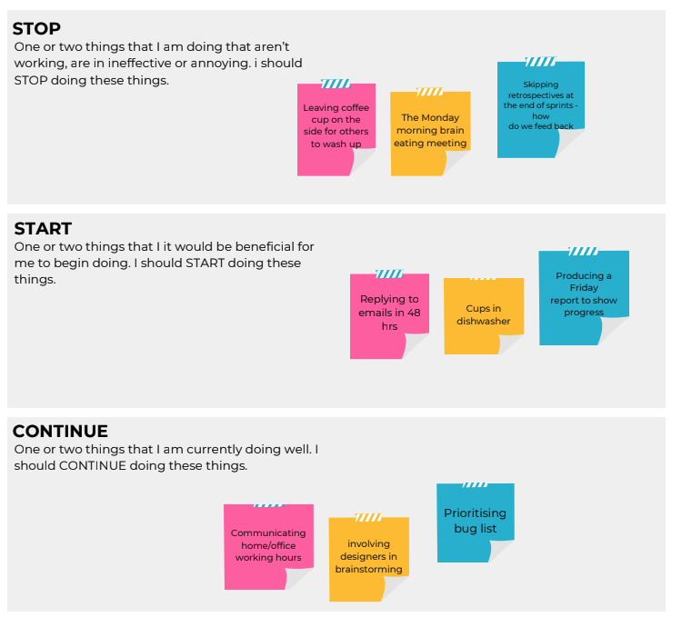 'stop start continue' tool for feedback