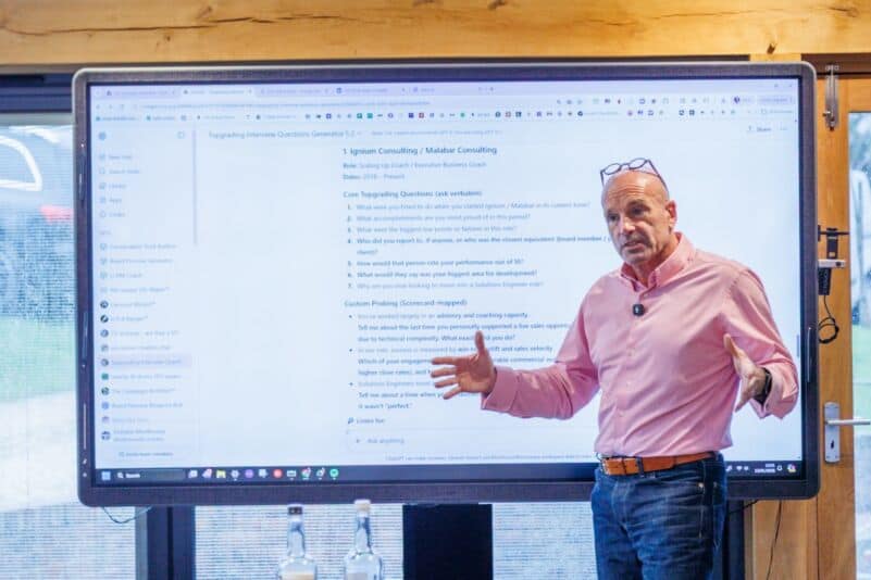 Dominic Monkhouse presents employer brand interview questions to a founder group — the alternative to the war-for-talent narrative.