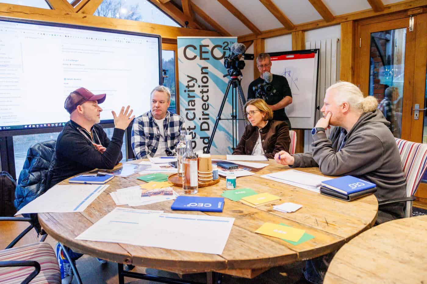 Founder-CEOs working through a session around the table at a CEO2 roundtable