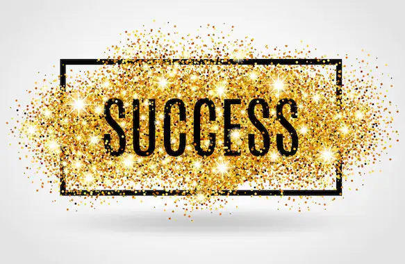 Gold glitter success concept with the word 'SUCCESS' in black text.
